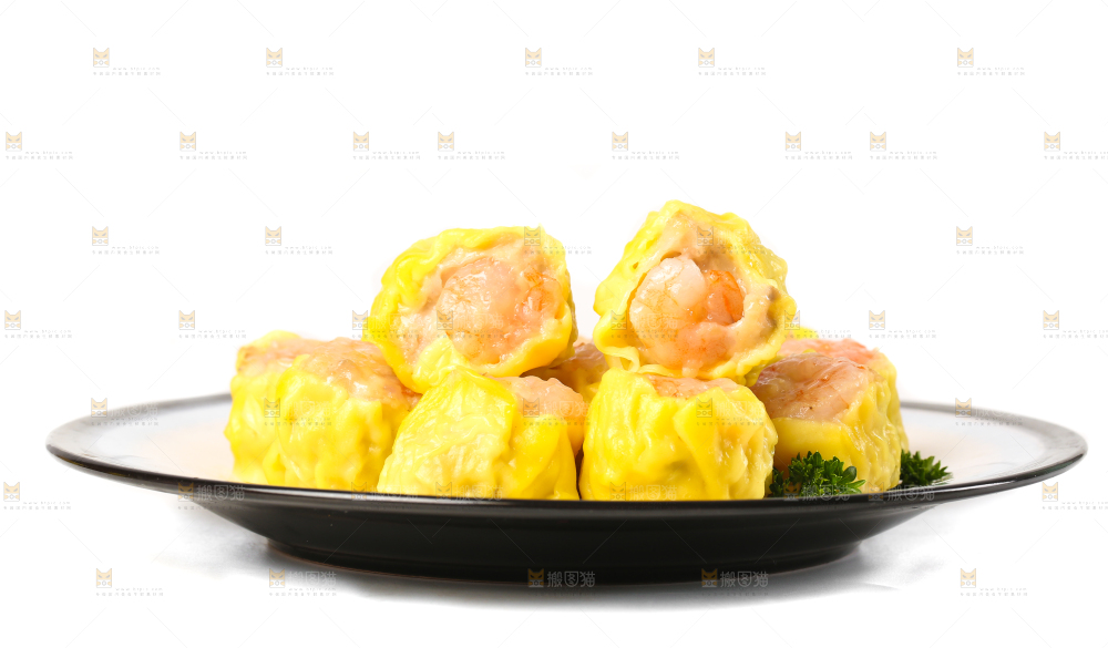 白底上的虾肉烧卖