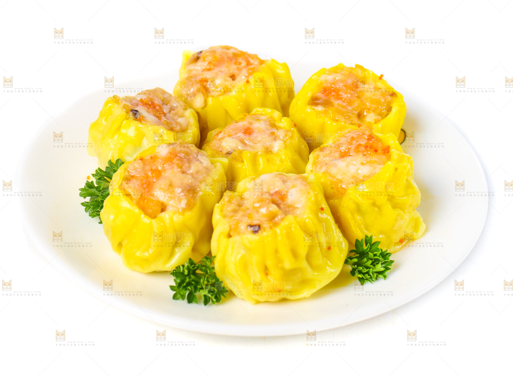白底上的虾肉烧卖