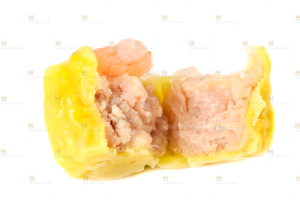 白底上的虾肉烧卖