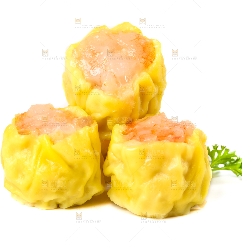 白底上的虾肉烧卖
