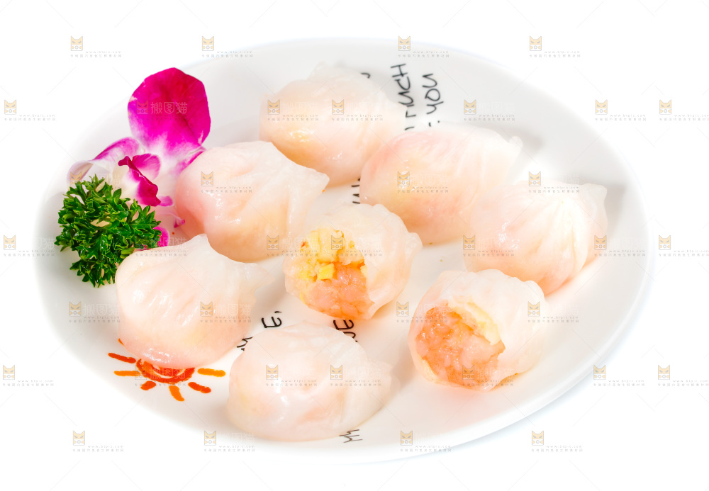 白底上的虾饺