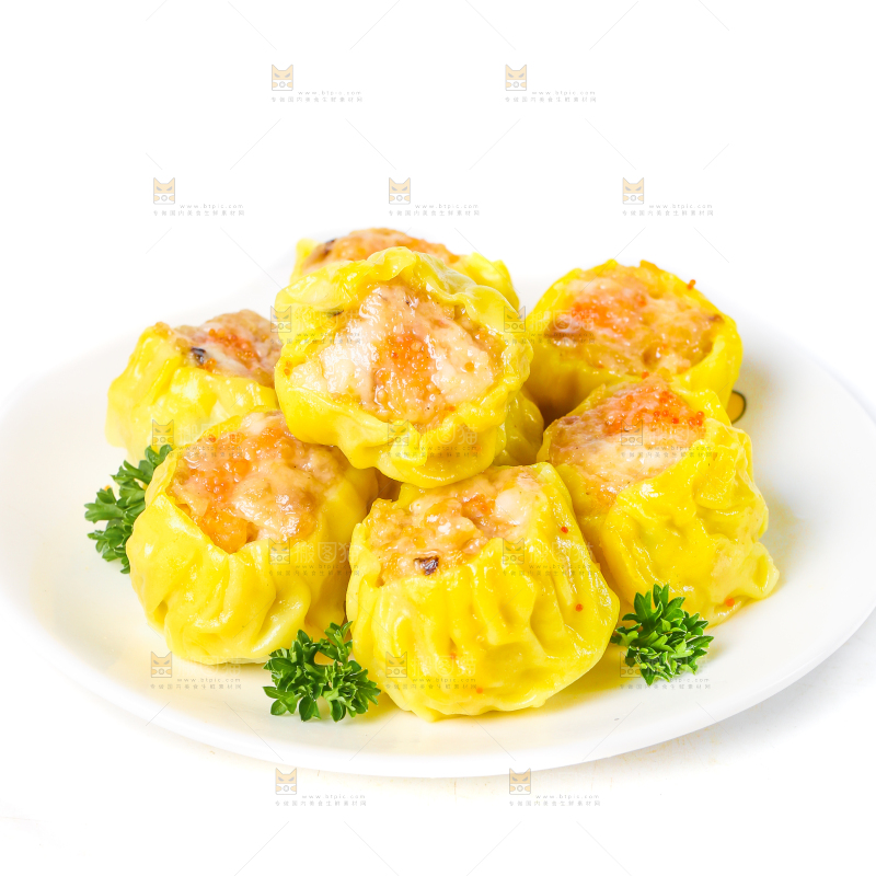 白底上的虾肉烧卖