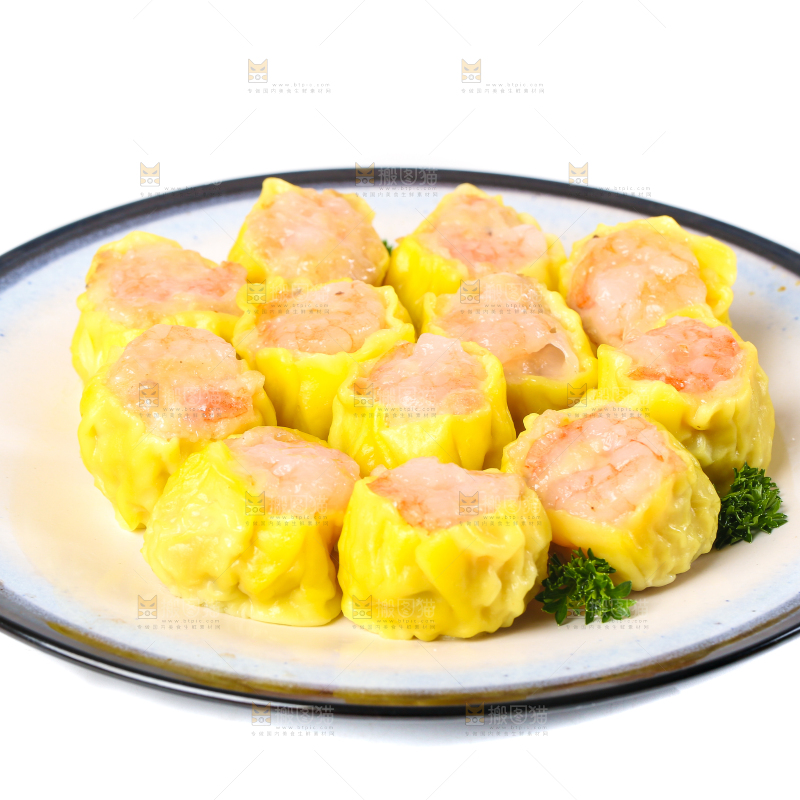 白底上的虾肉烧卖