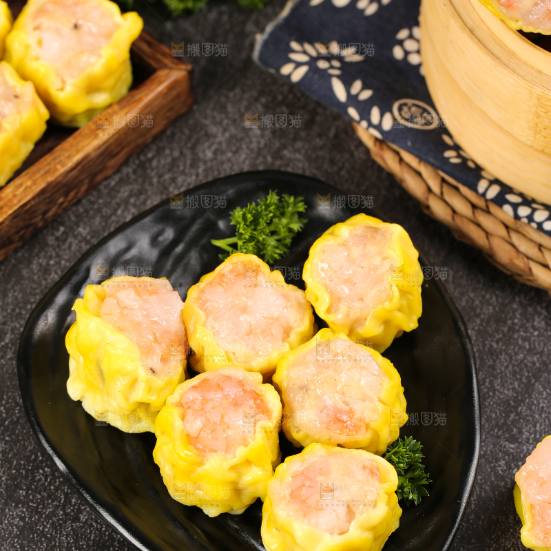 深底上的虾肉烧卖