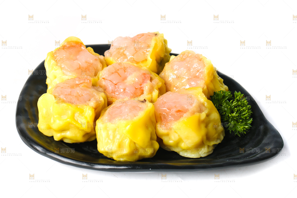 白底上的虾肉烧卖