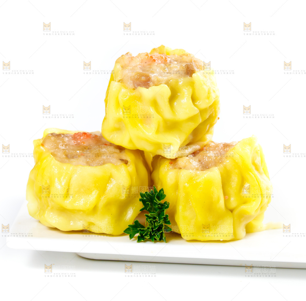白底上的虾肉烧卖