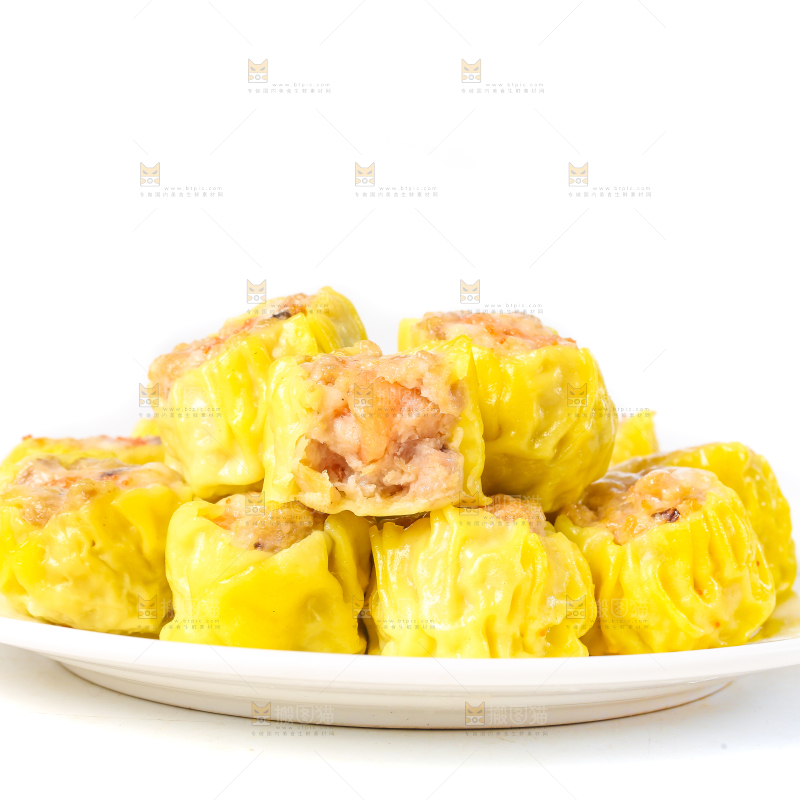 白底上的虾肉烧卖