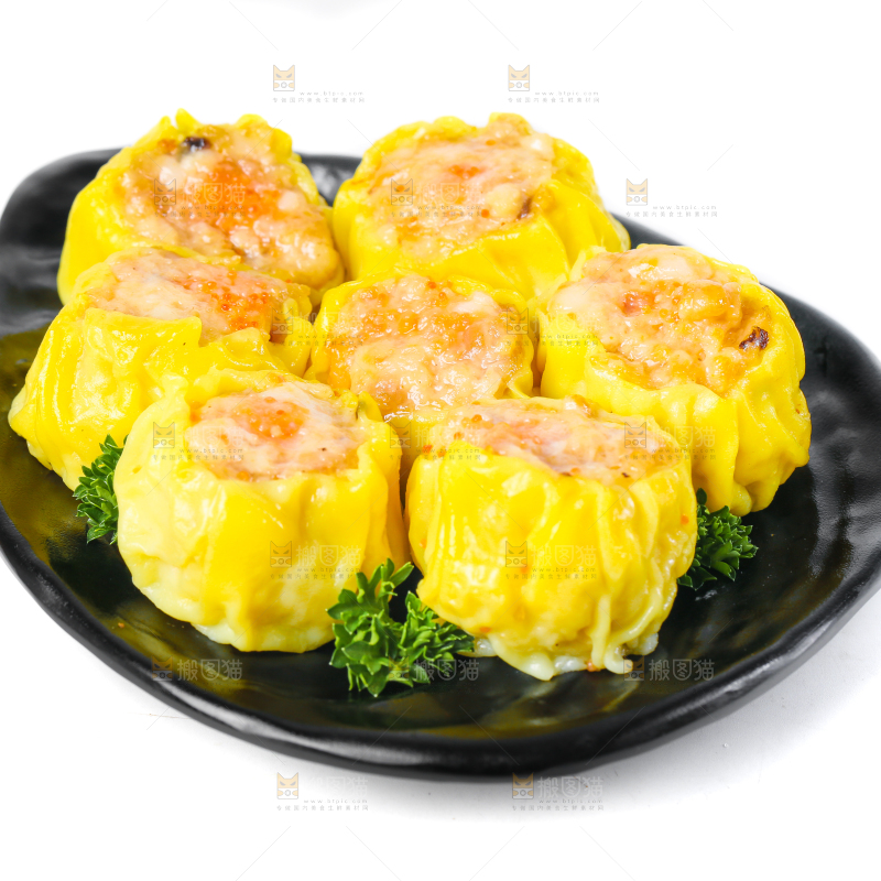 白底上的虾肉烧卖