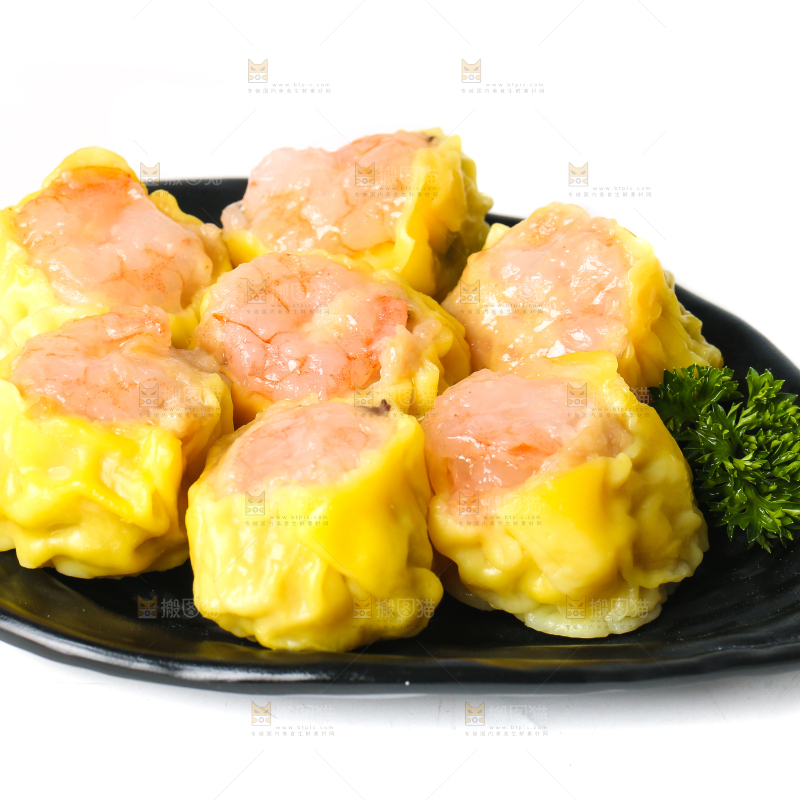 白底上的虾肉烧卖