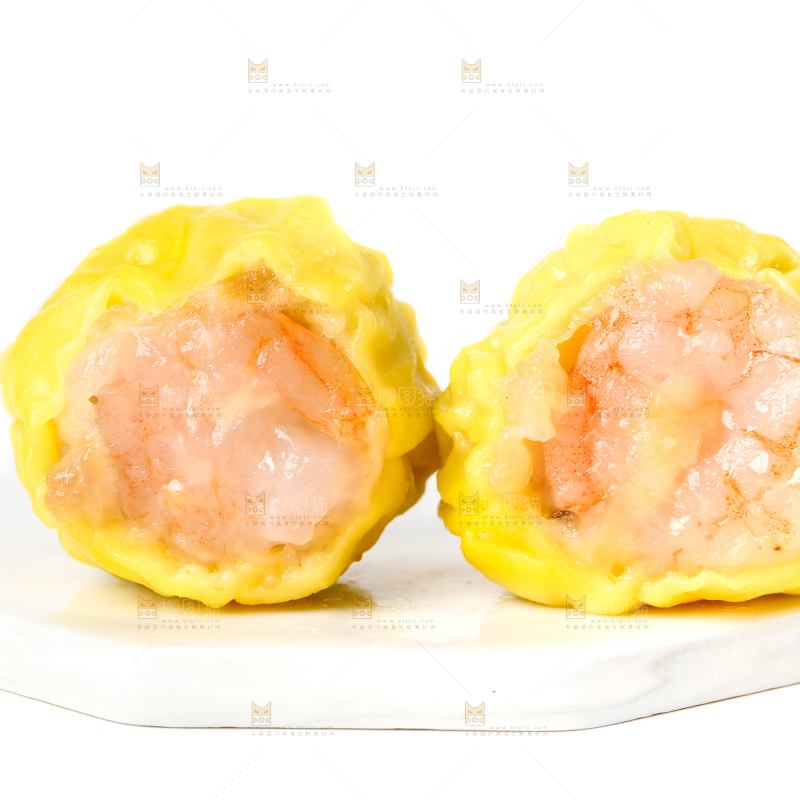 白底上的虾肉烧卖