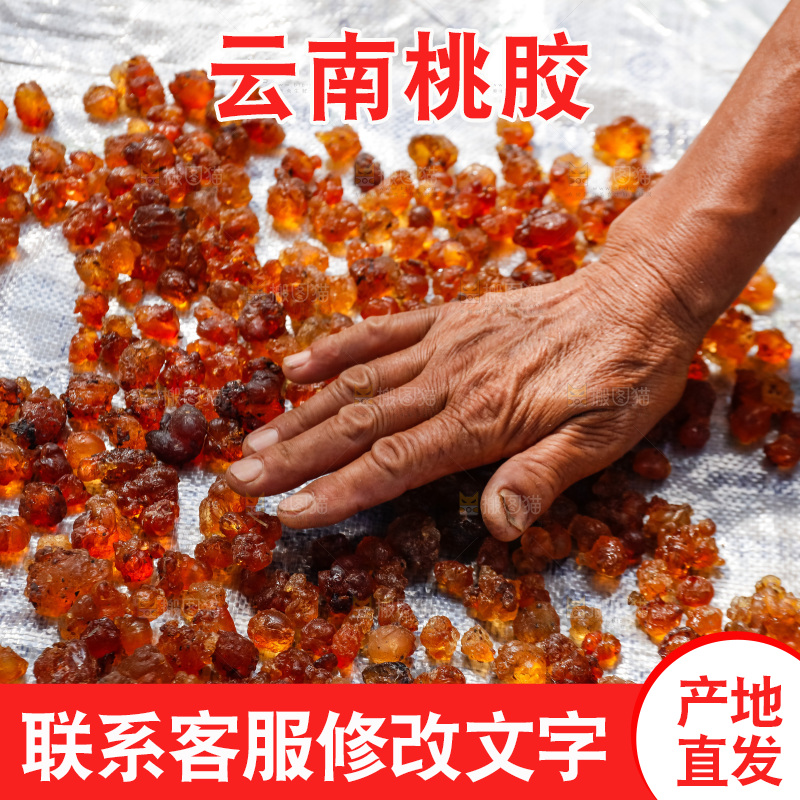 堆放着的现摘桃胶
