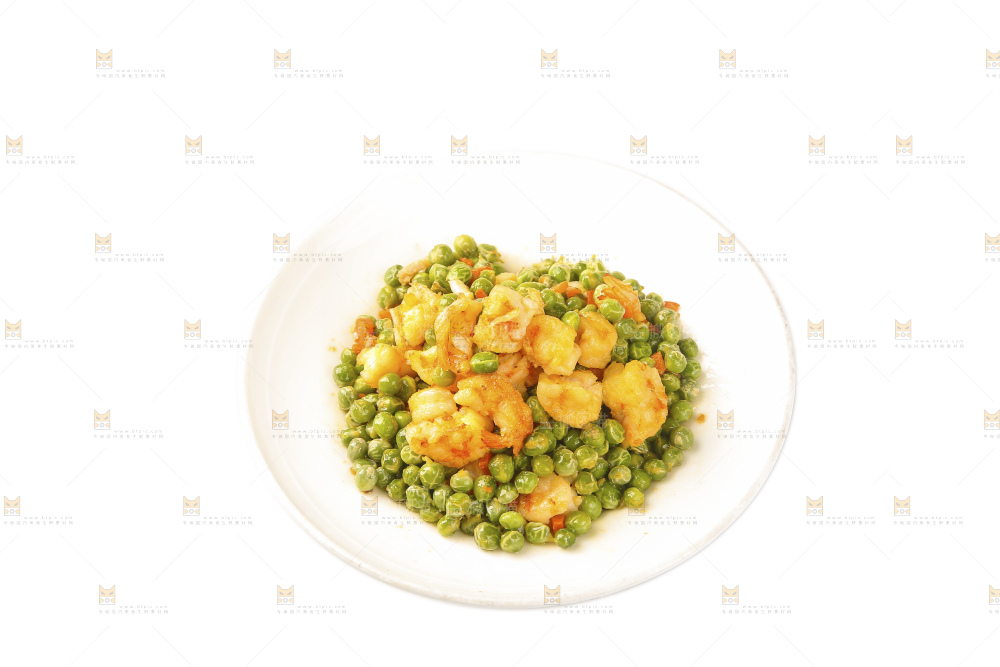 盘子里的豌豆炒虾仁