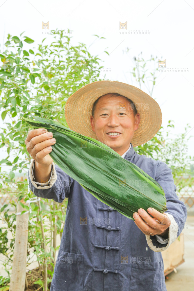 手里拿着新鲜粽叶