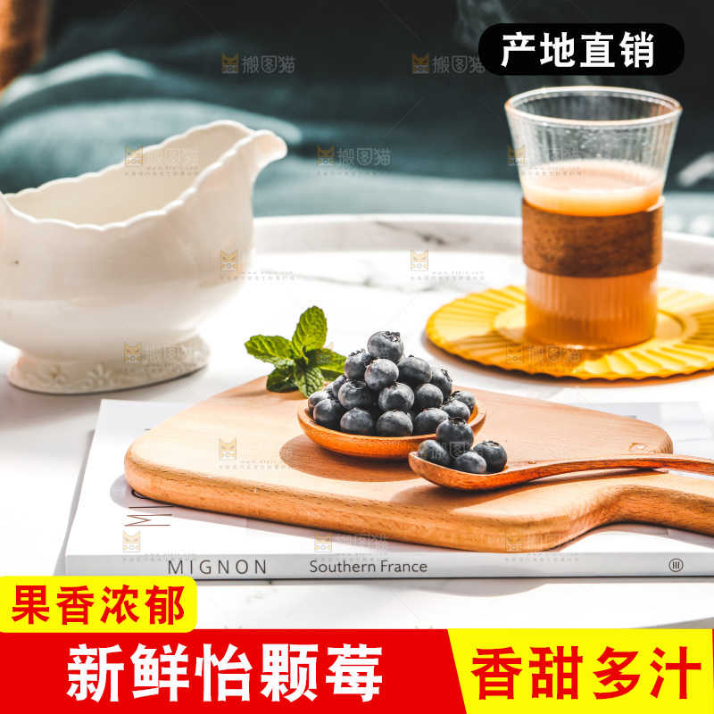 浅底上的新鲜蓝莓