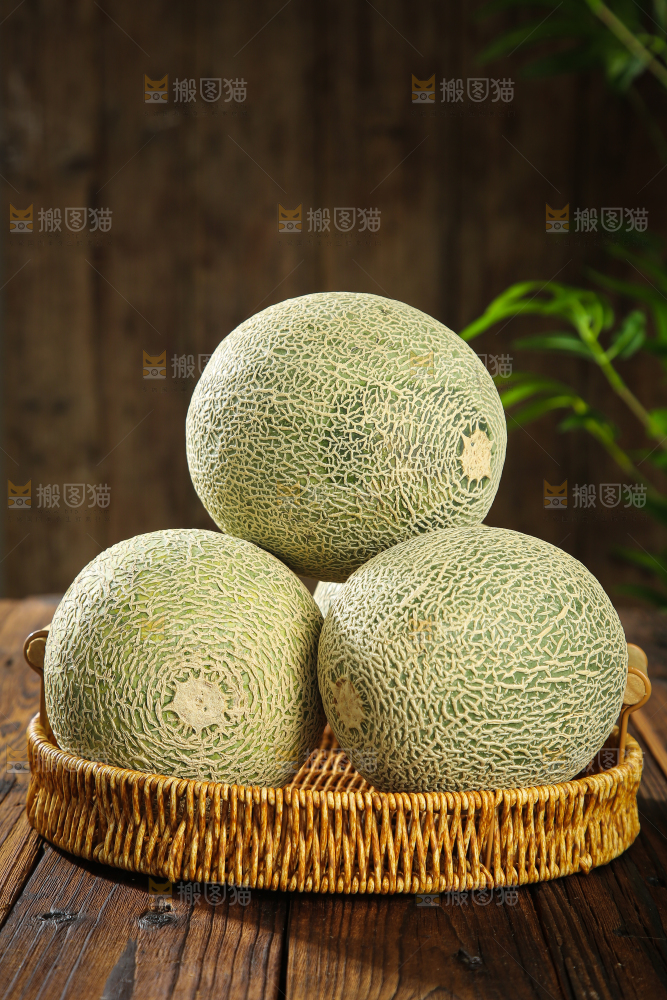木底上的网纹蜜瓜