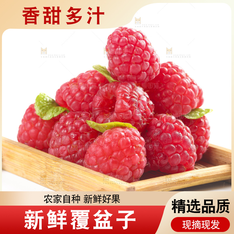 白底上的新鲜覆盆子