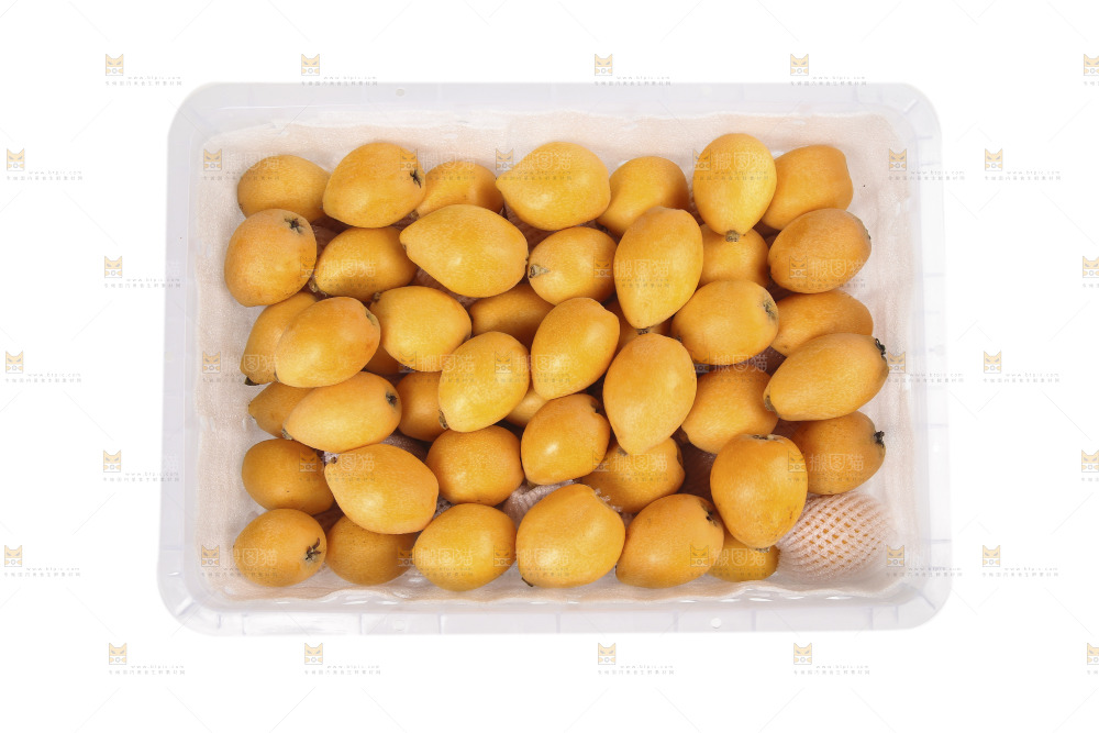 白底上的新鲜枇杷