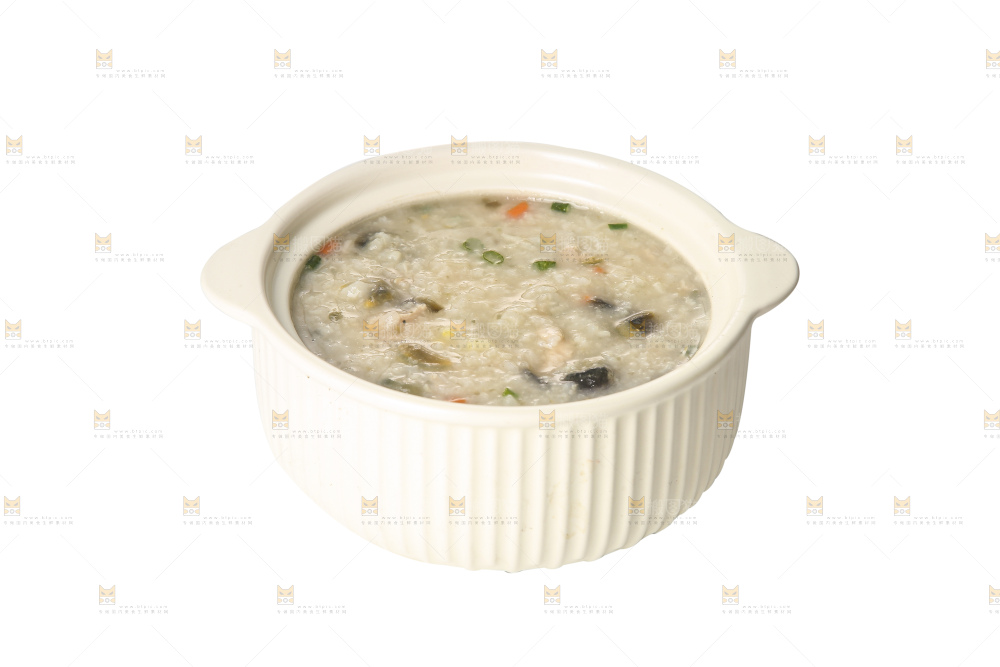 白底上的皮蛋瘦肉粥