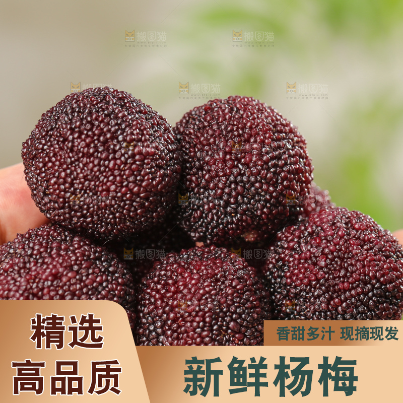 木底上的新鲜杨梅