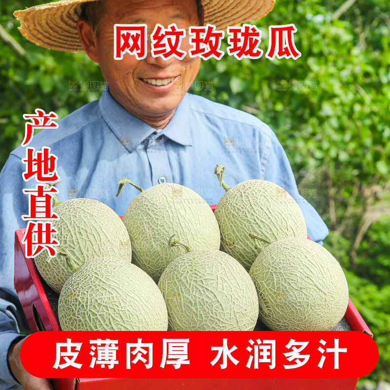 手里拿着玫珑网纹瓜