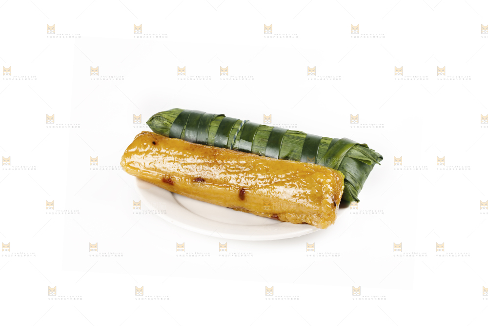 白底上的猪肉灰水粽