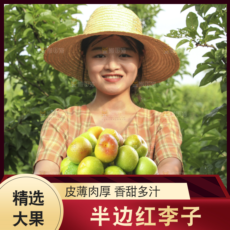 手里拿着半边红李子