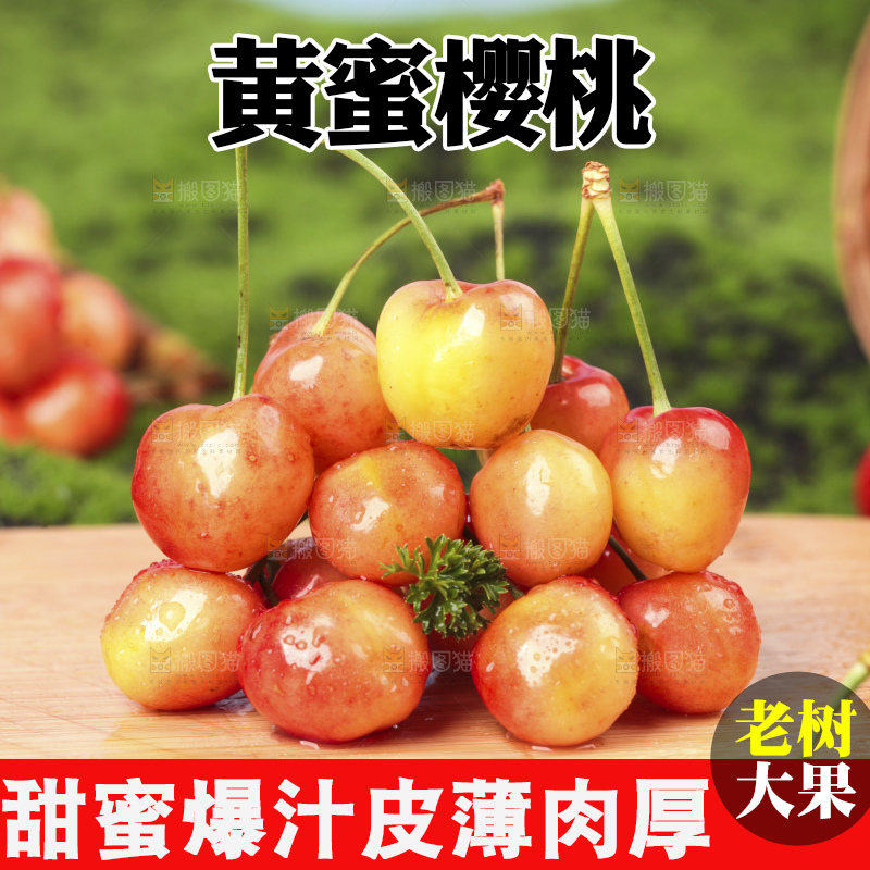 草地上放着黄蜜樱桃