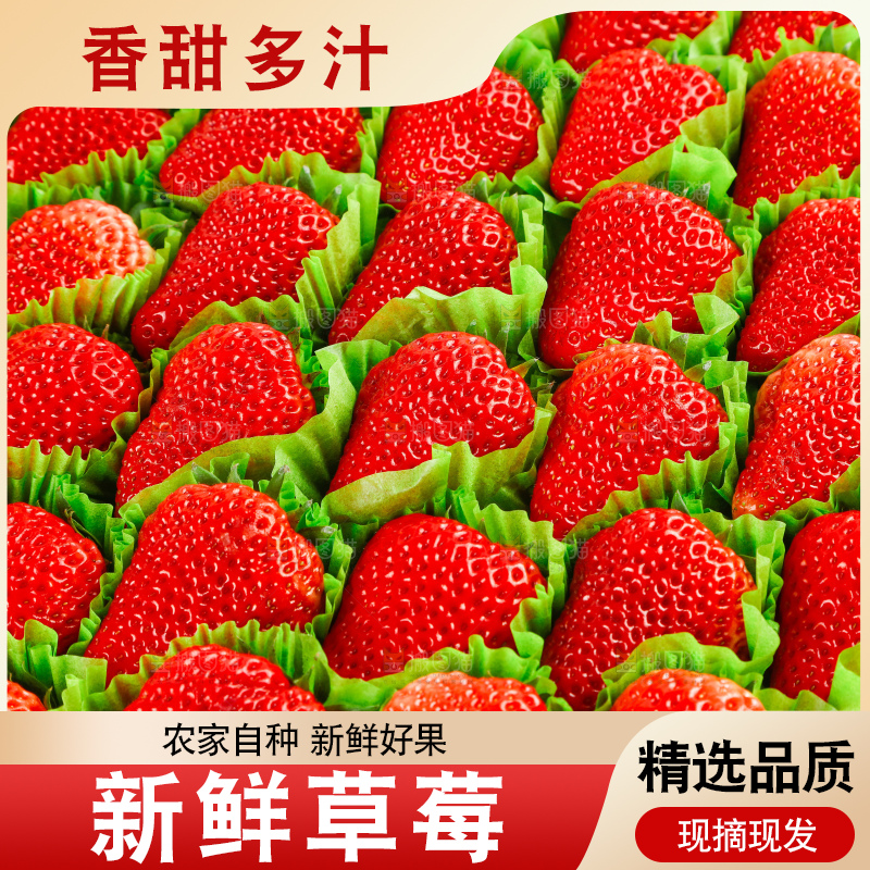 堆放着的新鲜草莓