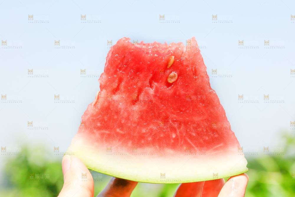手里拿着新鲜西瓜