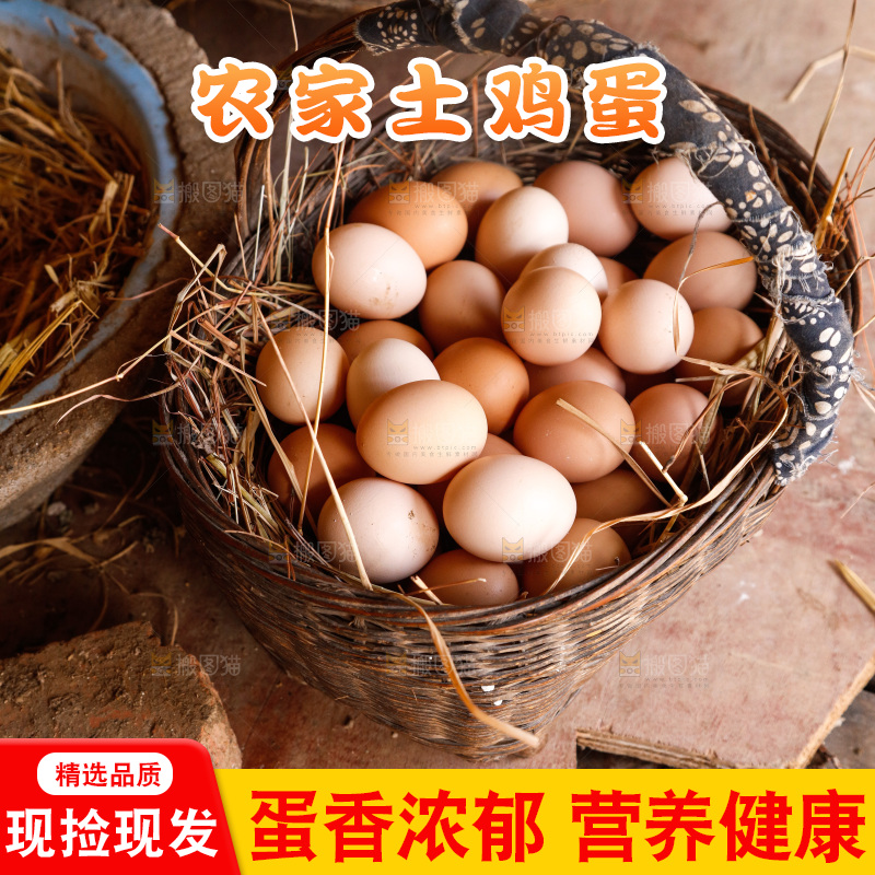 地上放着新鲜土鸡蛋