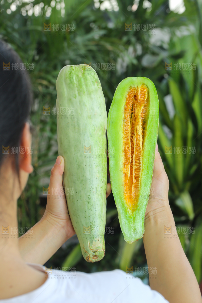 手里拿着羊角蜜甜瓜