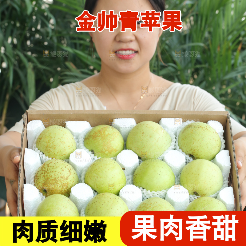 手里拿着金帅青苹果