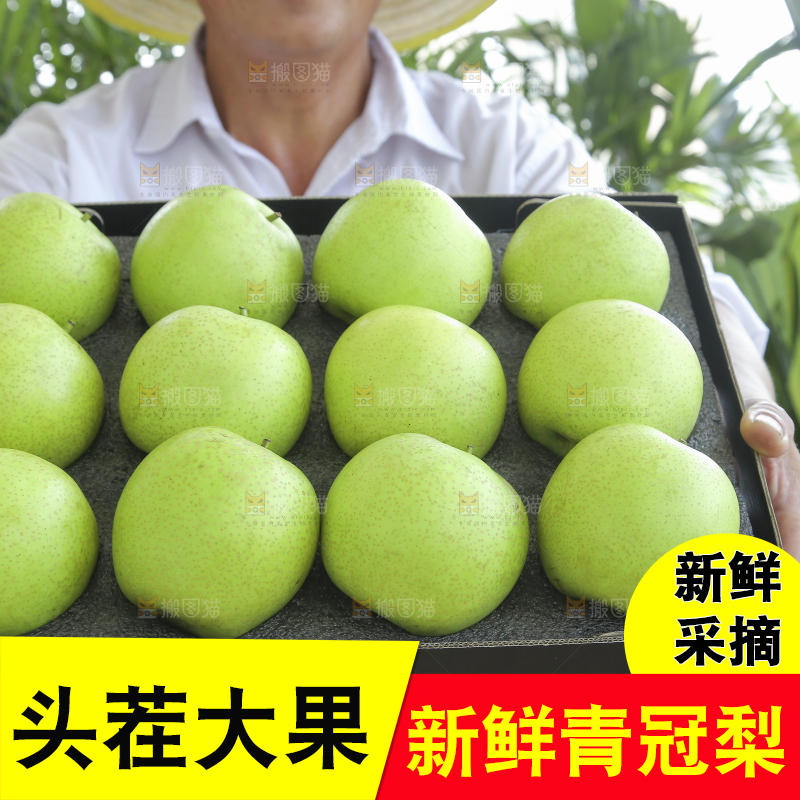 手里拿着一盒青皇冠梨