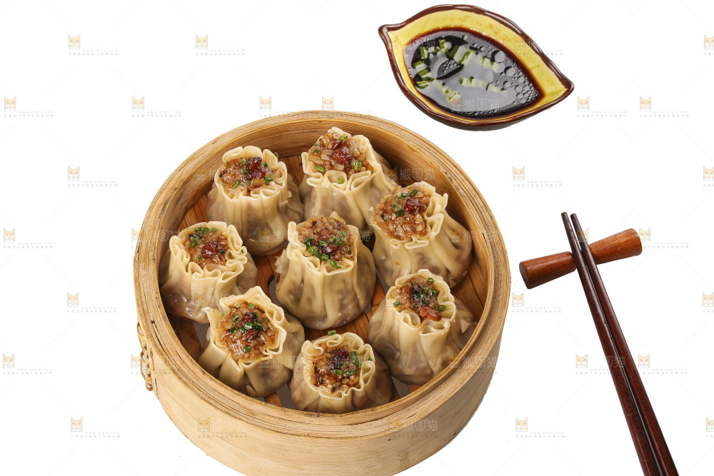 白底上的糯米烧麦