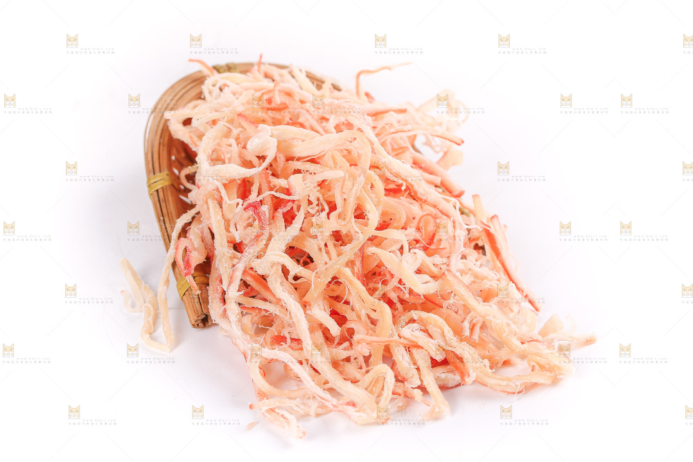 白底上的鱿鱼丝
