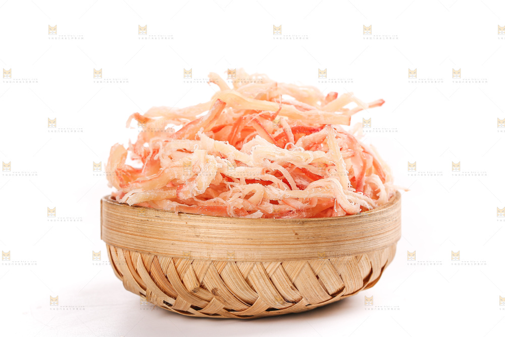 白底上的鱿鱼丝