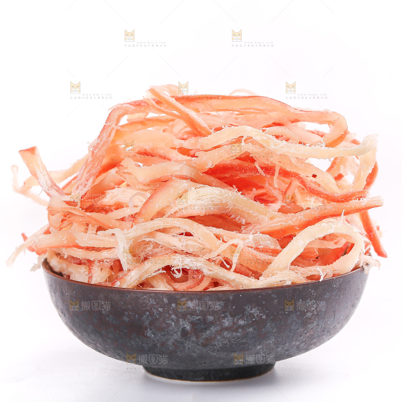 白底上的鱿鱼丝