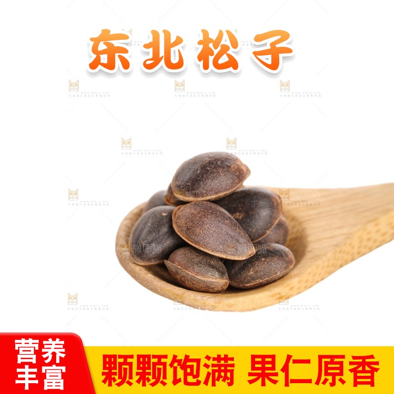 白底上的新鲜松子