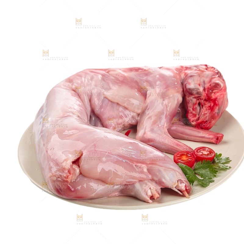 白底上的新鲜兔肉