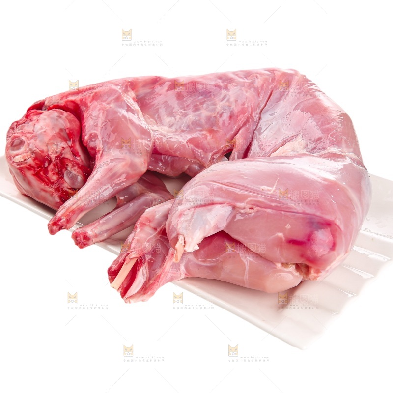白底上的新鲜兔肉