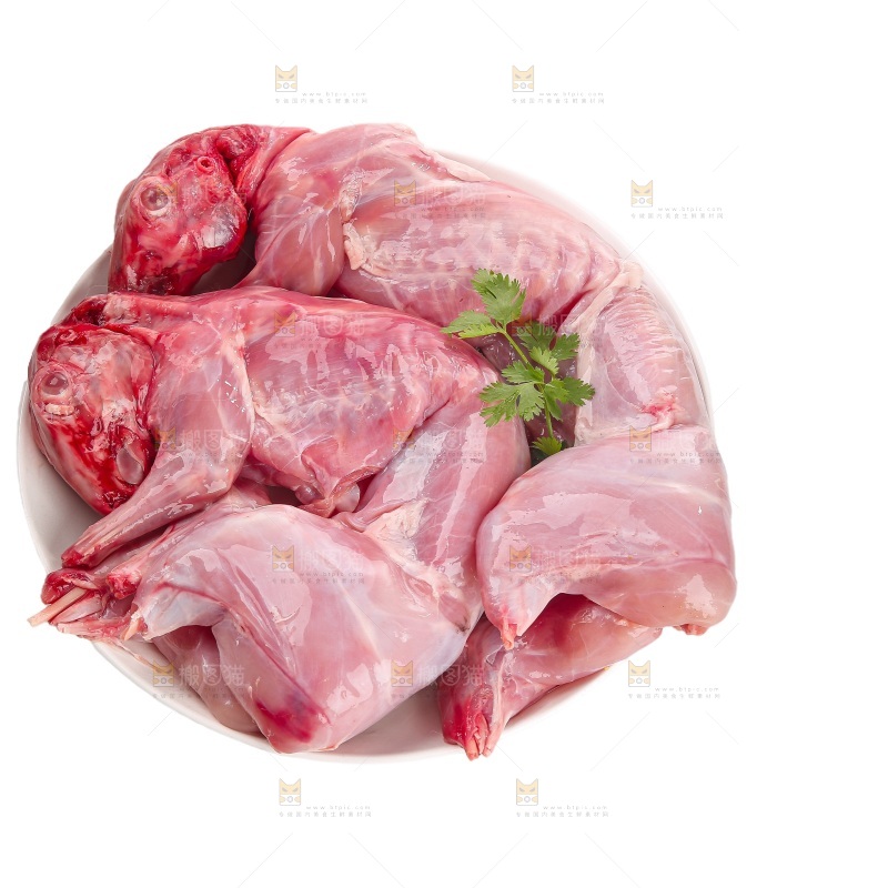白底上的新鲜兔肉
