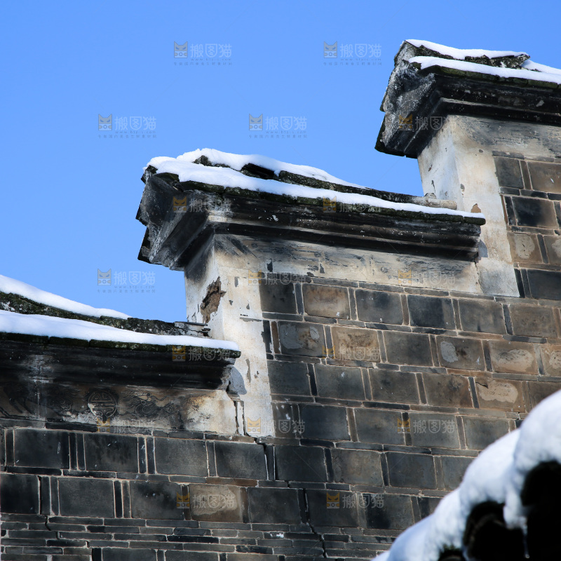 村落雪景下雪