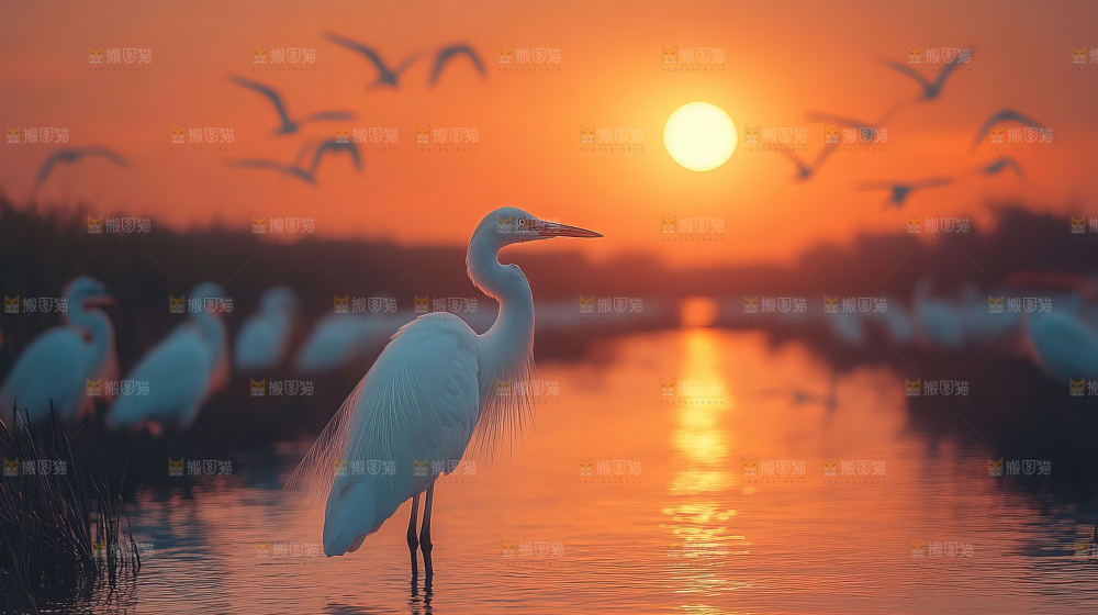 飞鸟湿地栖息鸟类生态水域风景