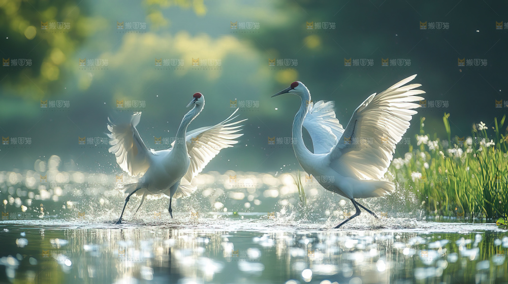 飞鸟湿地栖息鸟类生态水域风景