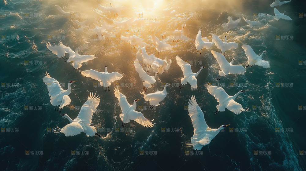飞鸟湿地栖息鸟类生态水域风景