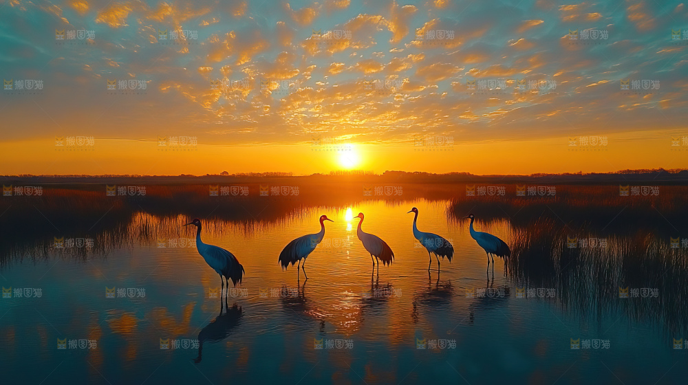 飞鸟湿地栖息鸟类生态水域风景