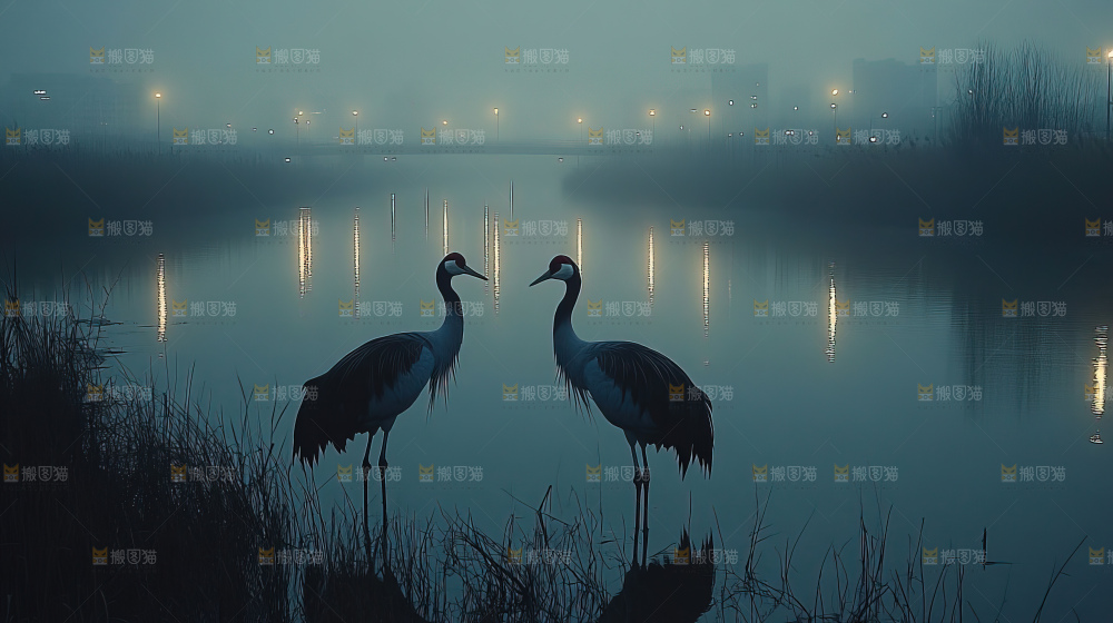 飞鸟湿地栖息鸟类生态水域风景