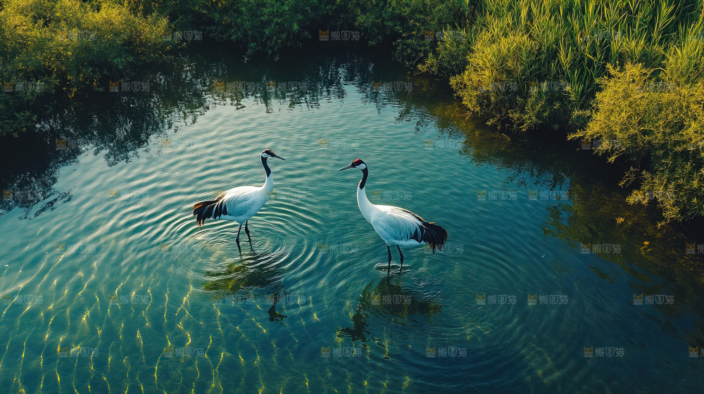 飞鸟湿地栖息鸟类生态水域风景