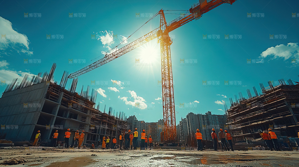 城市建设发展工地工人团队企业概念