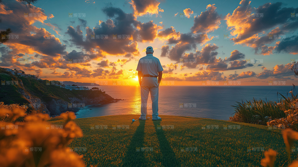 夕阳下的高尔夫球运动